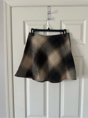She + Sky Beige Brown and Black Plaid A-Line Mini Skirt